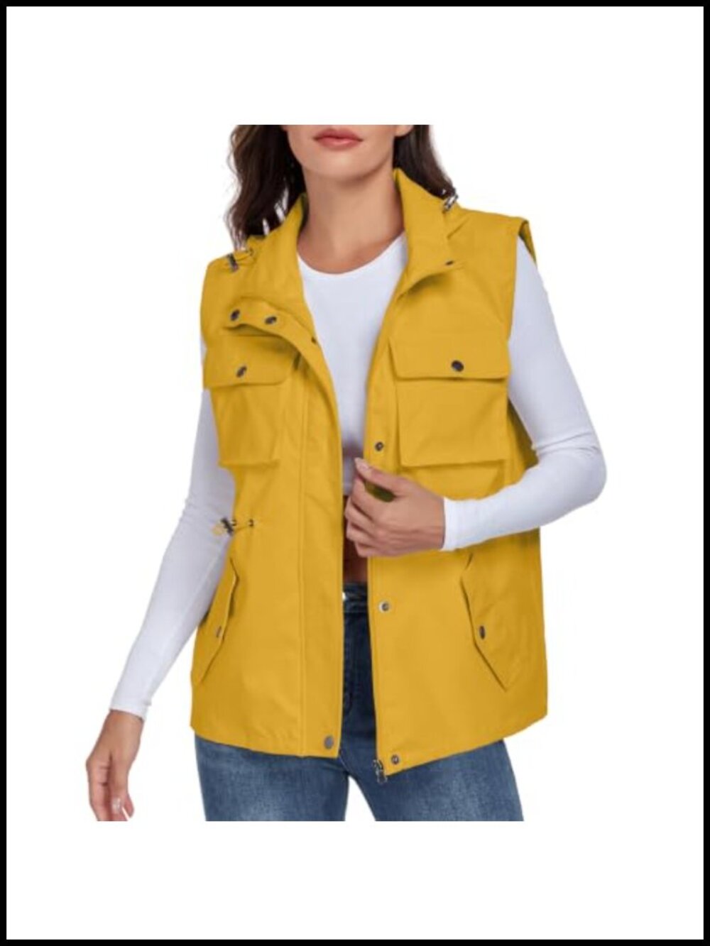 Women's Military Utility Vest Sleeveless Drawstring Zip Outdoor